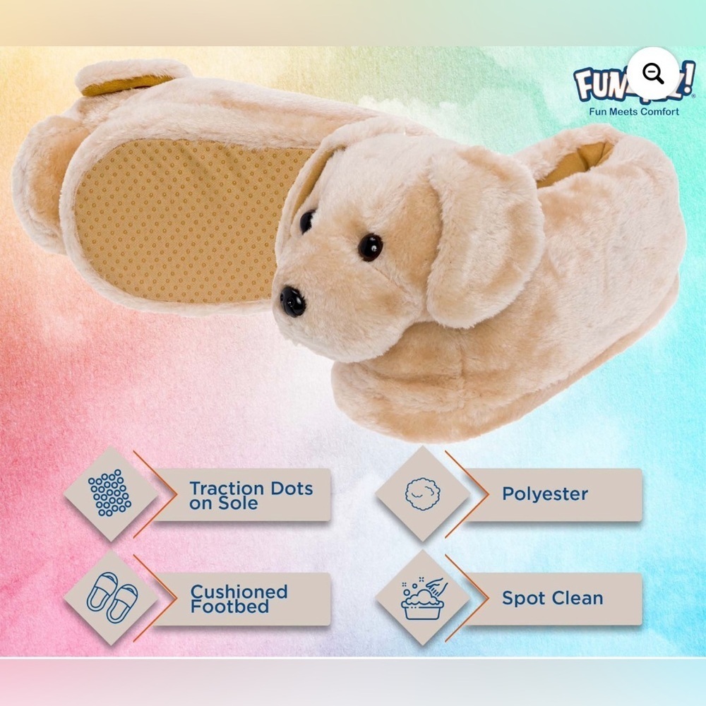 Adorable Tan Dog Plush Slippers - Picture 2 of 5